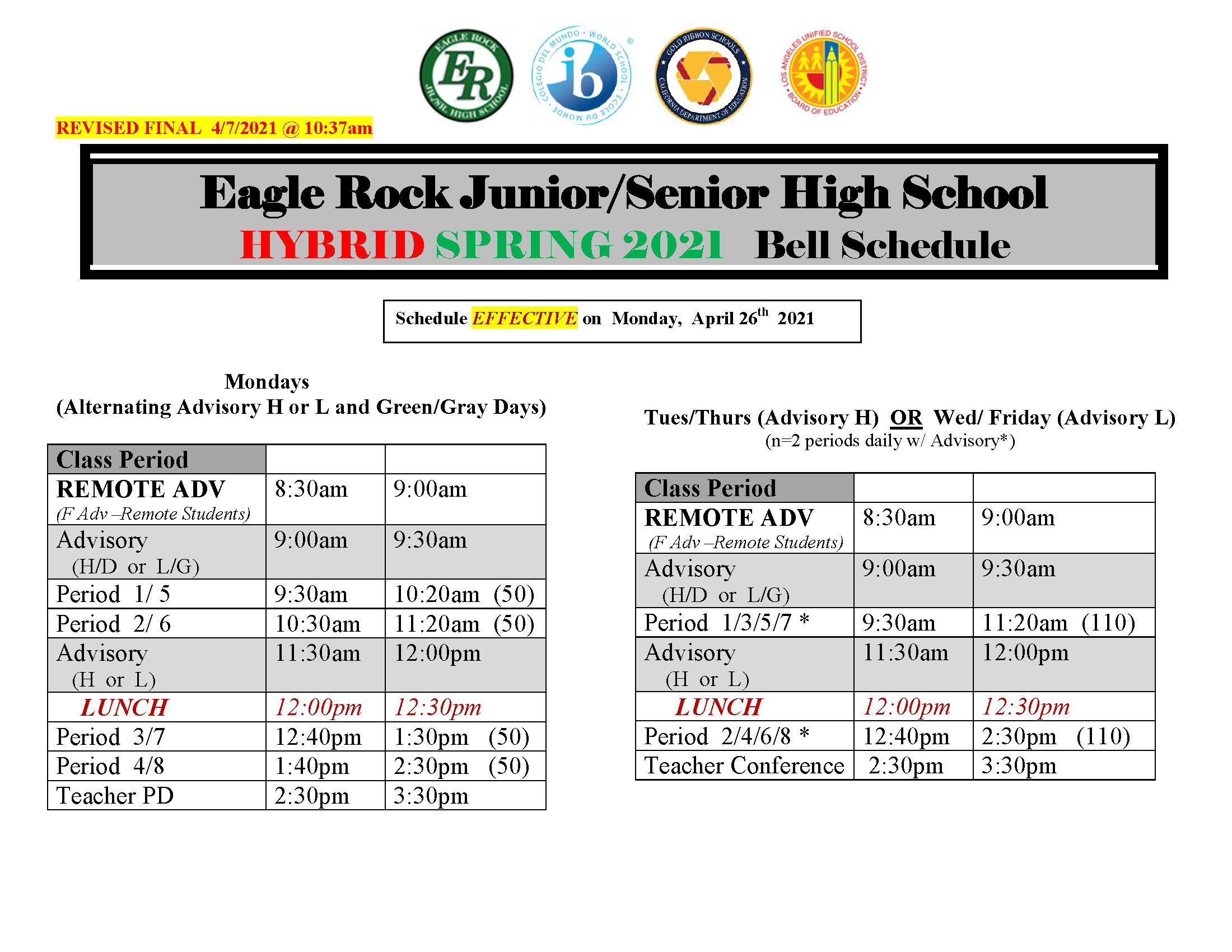 Eagle Rock High School Calendar Jackson Hale