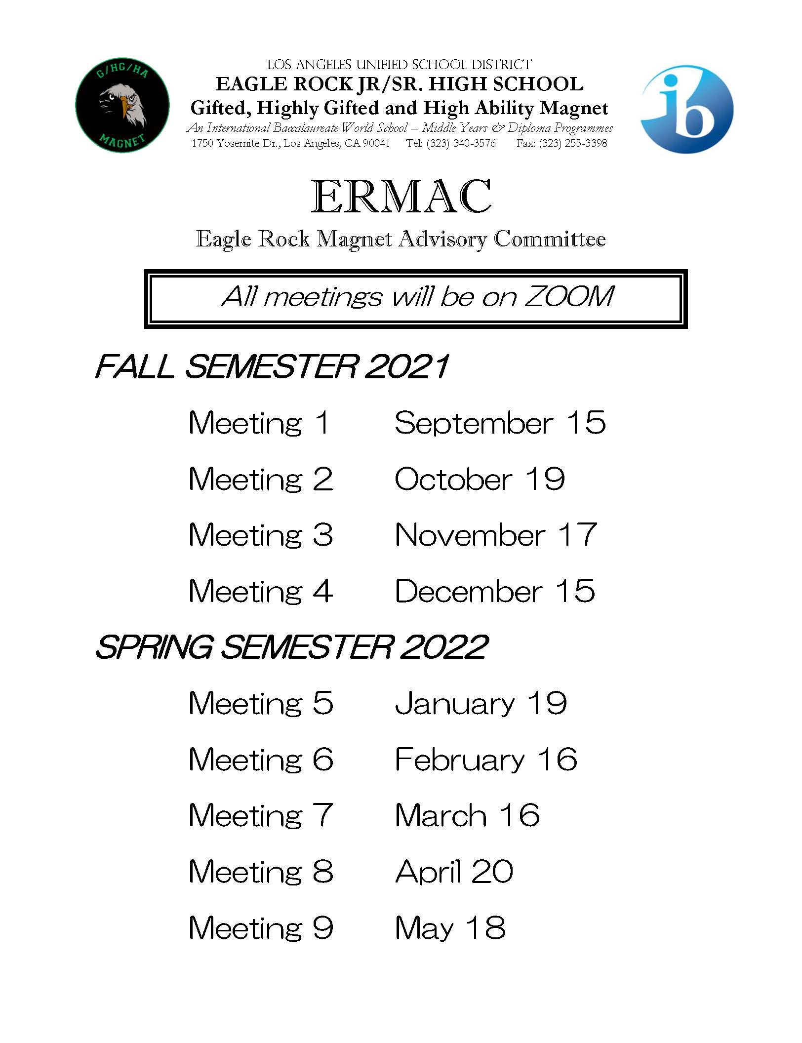 ERMAC Meeting schedule 2021-2022