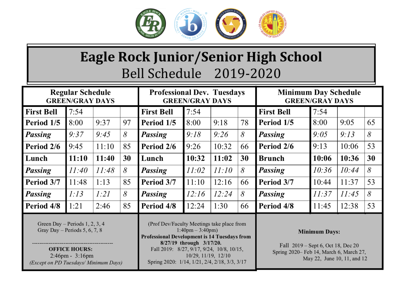 Bell Schedule | Eagle Rock Jr./Sr. High School